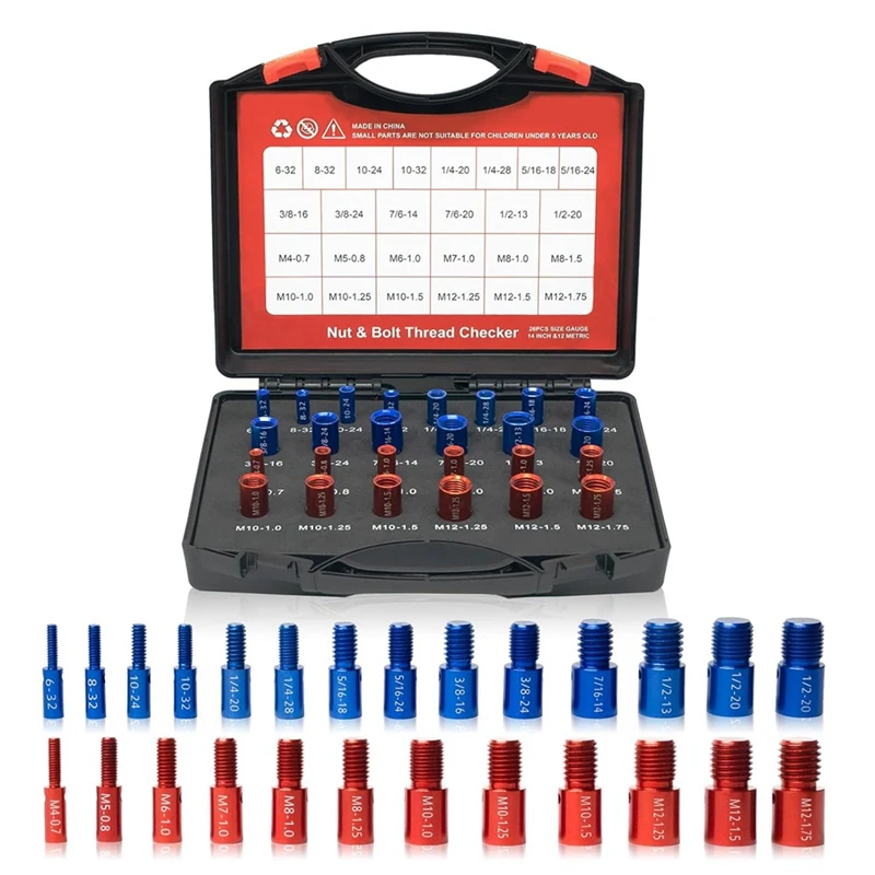 Nut And Bolt Thread Checker (Red & Blue) Nut And Bolt Size Gauge- 14 Inch & 12 Metric Assembled Thread Gauge Spare Parts