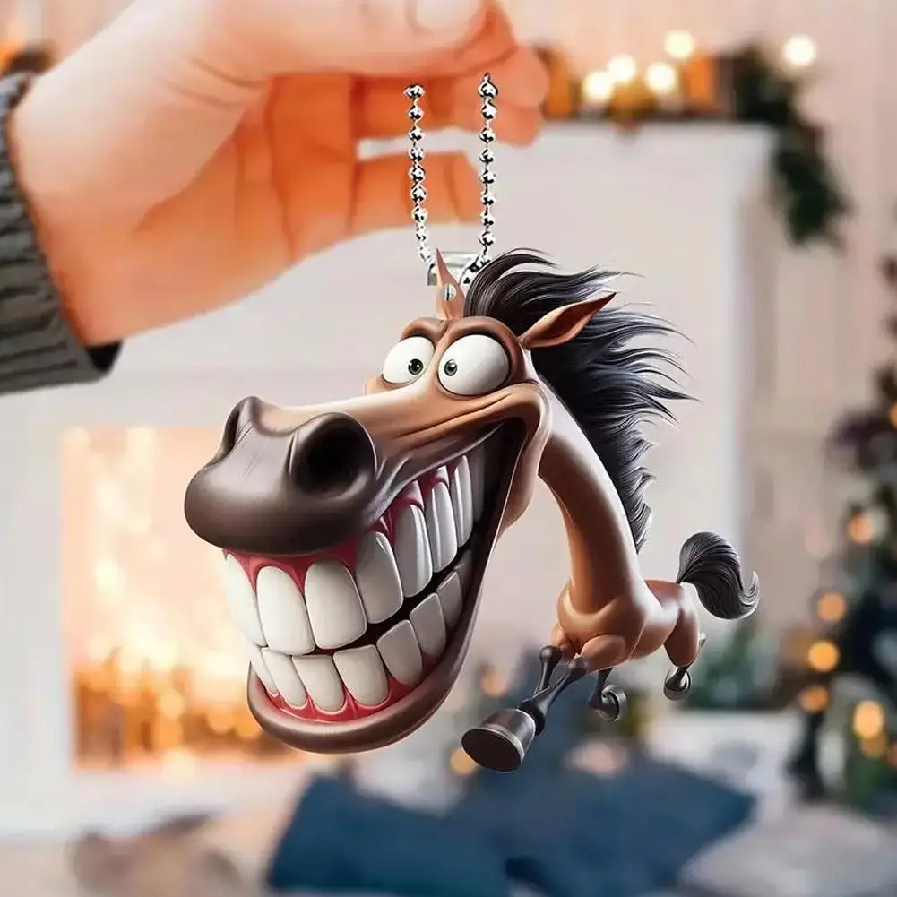 Colorful Large Mouth Horse Ornament Horse 2D Auto Interior Car Realistic Animal Hanging Ornament Car Interior Decoration Toys