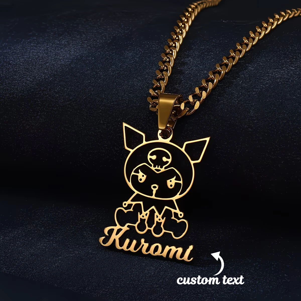Personalized Kuromi Name Necklace For Women Men Birthday Custom Anime Jewelry Stainless Steel Cuban Chain Girls Gift Fashion view 2