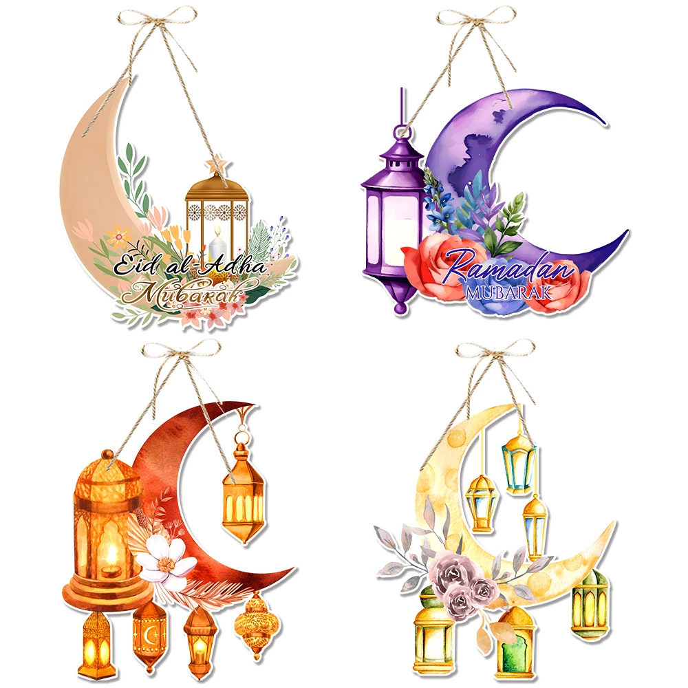 Paper Ramadan Decorations Wall Hanging Sign Moon Lantern Pattern Ramadan Kareem Eid Mubarak Party paper sign Eid Al-fitr Decor