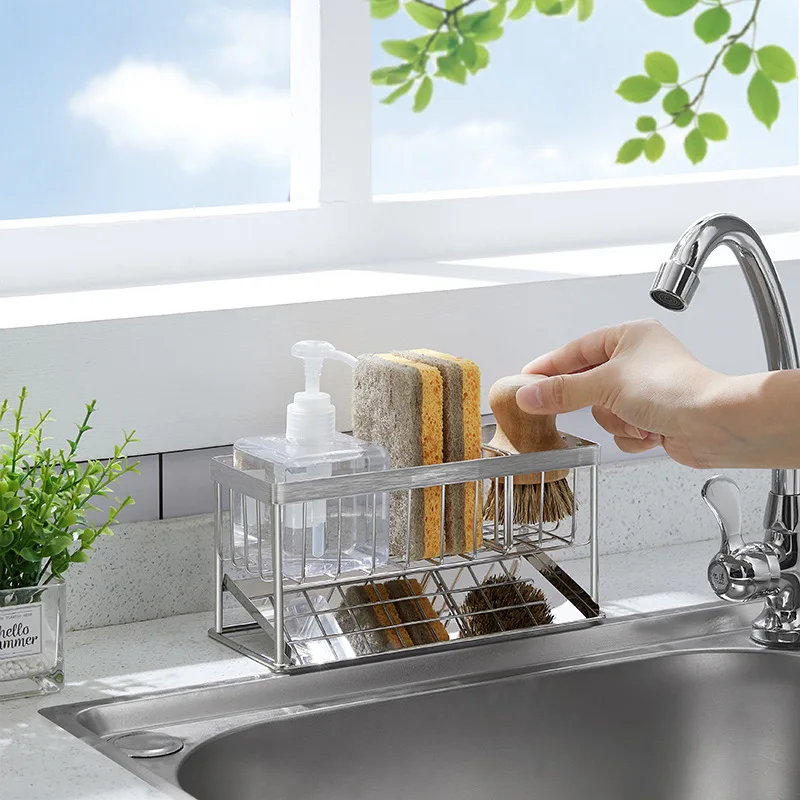 Sink Sponge Hand Sanitizer Storage Basket Drain Rack Kitchen Supplies Countertop Multifunctional Storage Shelf