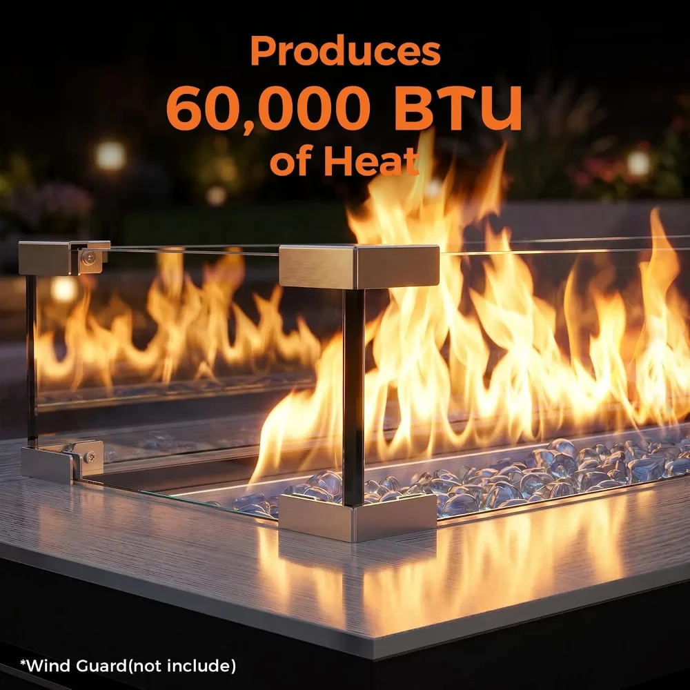 42 Inch Propane Fire Pit Table Large Rectangular for Outdoor Patio