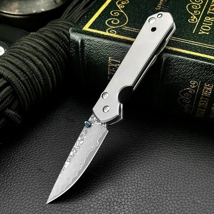 

Gray Titanium Alloy Folding Knife with D2 Steel Blade Portable Camping Water-based Fruit EDC Tool Knife Field Survival Knife