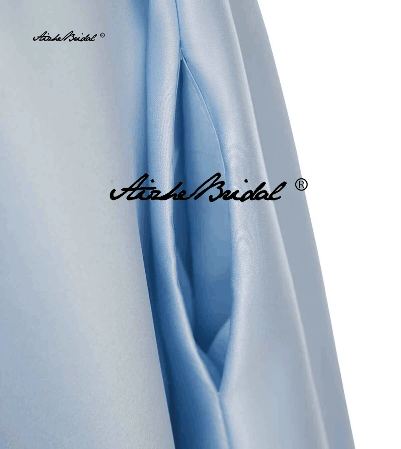 فستان سهرة كلاسيكي بسيط على شكل حرف A بطول الأرض وحزام سباغيتي للحفلات الراقصة مع جيوب تنورة زفاف