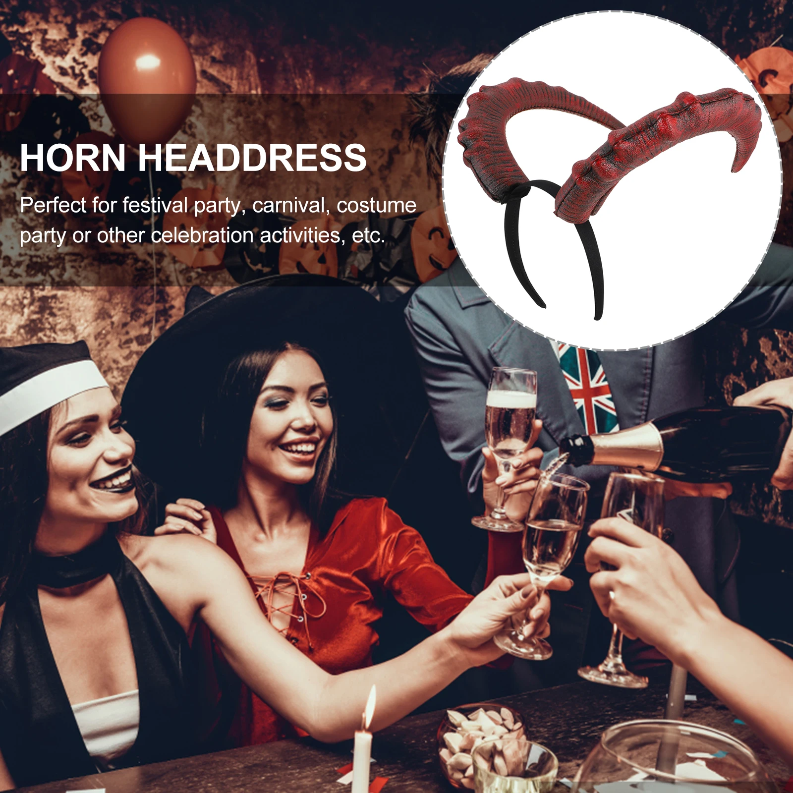 

Demon Horn Headgear Costume Halloween Adult Accessories Hairbands Headdress Carnival Props Lightweight Durable Practical
