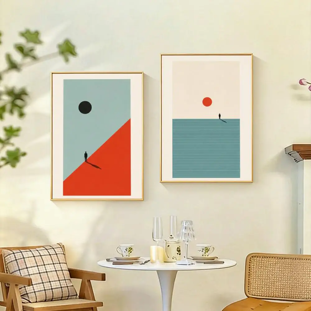 Geometric Lone Man Silhouette Poster Living Room Bedroom Wall Decor Poster Self-Adhesive Aesthetic Modern Vibe