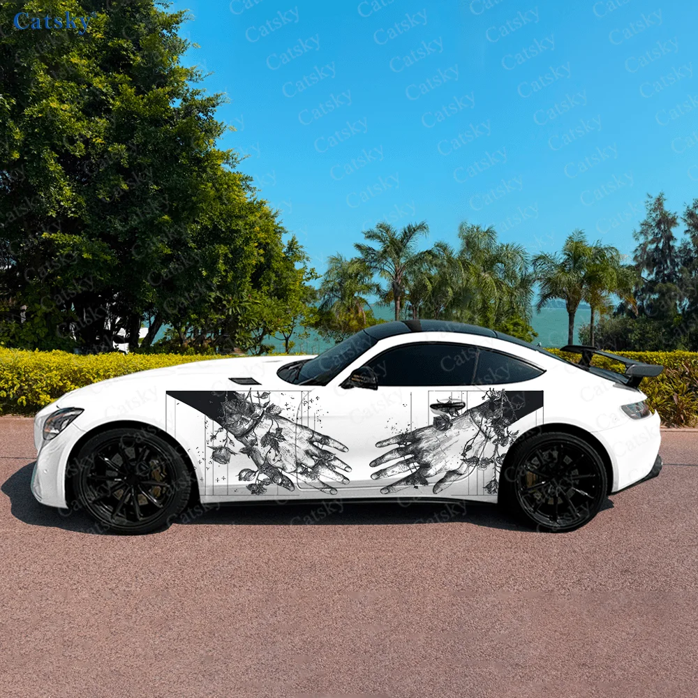 

Виниловые наклейки с черными руками и цветами для автомобиля, самоклеящаяся наклейка из ПВХ, подходит для грузовиков, внедорожников, украшения, автоаксессуары, подарок