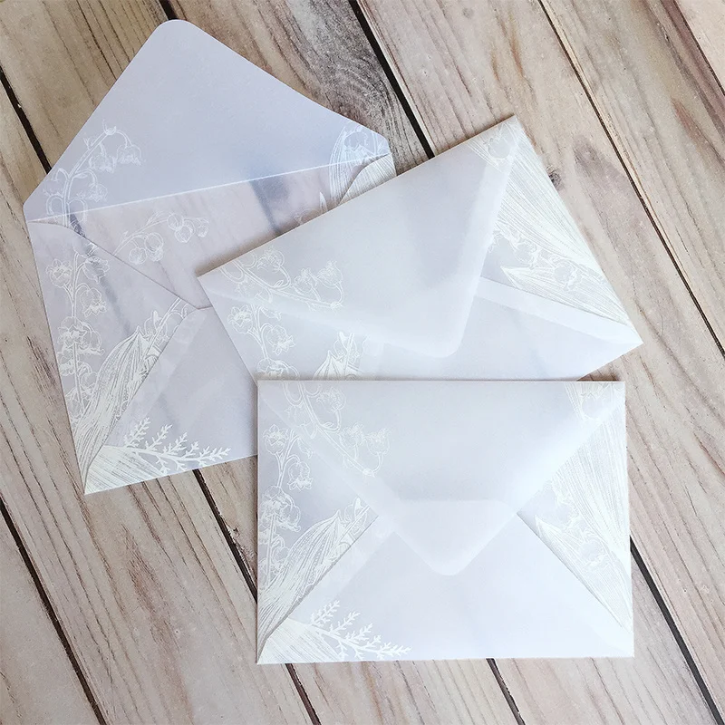 5PCS/Lot Transparent Envelope Printed Flower Floral Pattern Translucent Paper Envelopes Wedding Invitation Envelopes For Cards