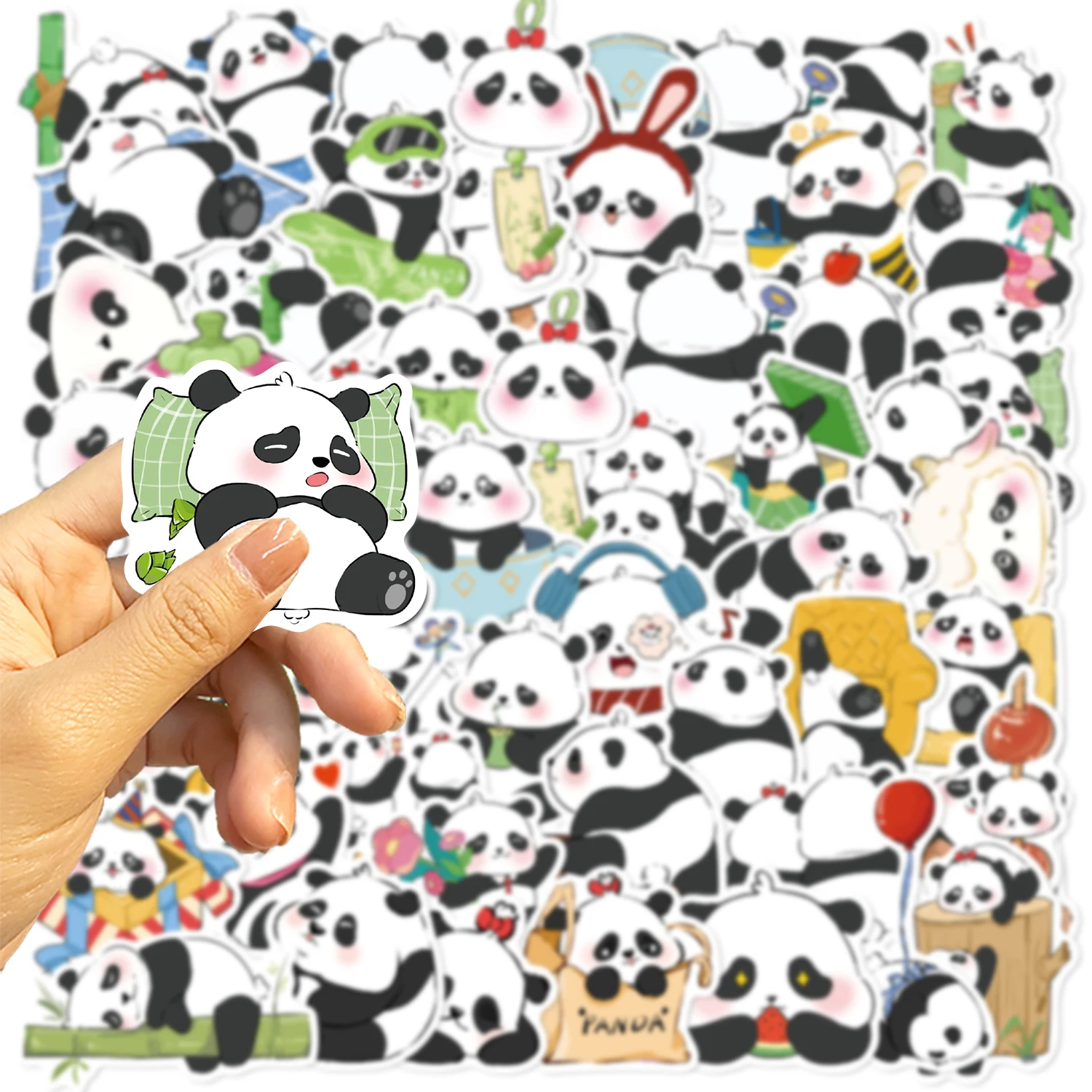 50 قطعة من ملصقات الفينيل المقاومة للماء على شكل باندا كرتونية لطيفة لهدايا الأطفال