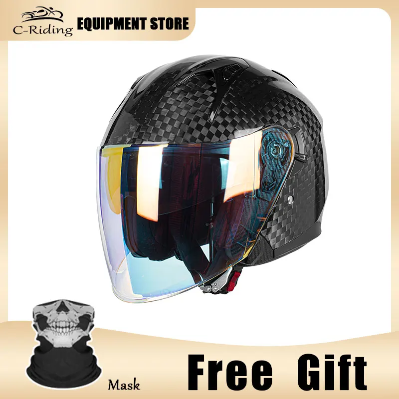 

Unisex Carbon Fiber 3/4 Motorcycle Helmet with Anti-Scratch Visor Durable for City Commute and Leisure Ride Autumn Winter Season