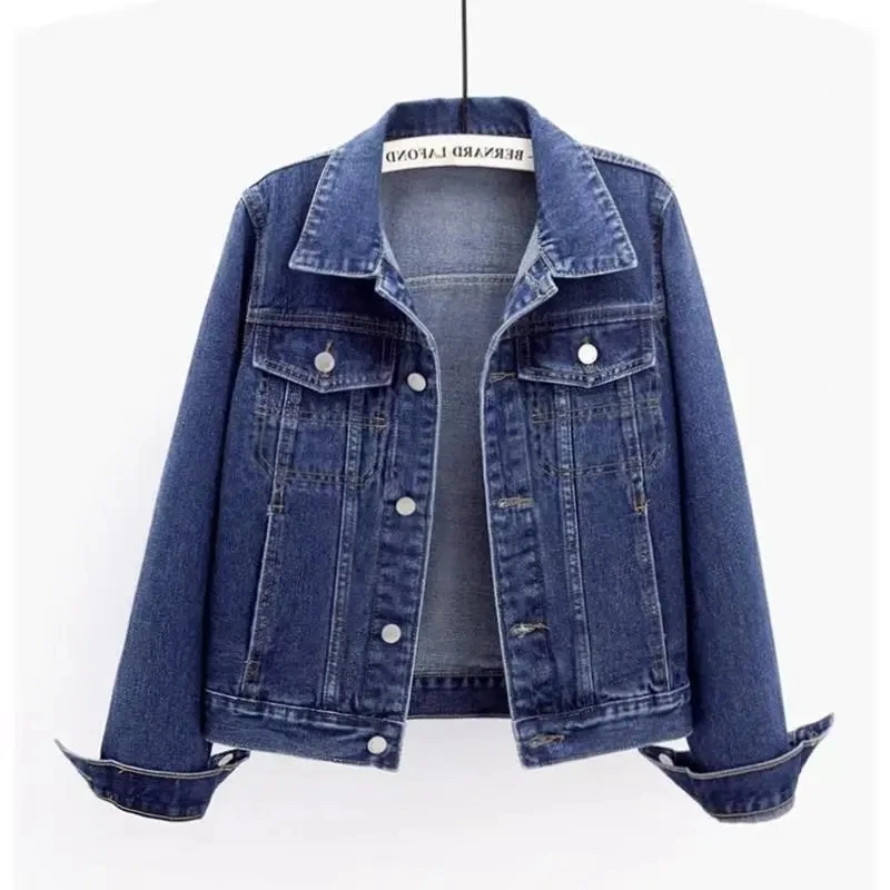 2025 Spring Autumn New Vintage Denim Jacket Women's Short Coat Female Slim Cowboy Casual Jackets Single row Long sleeved Tops