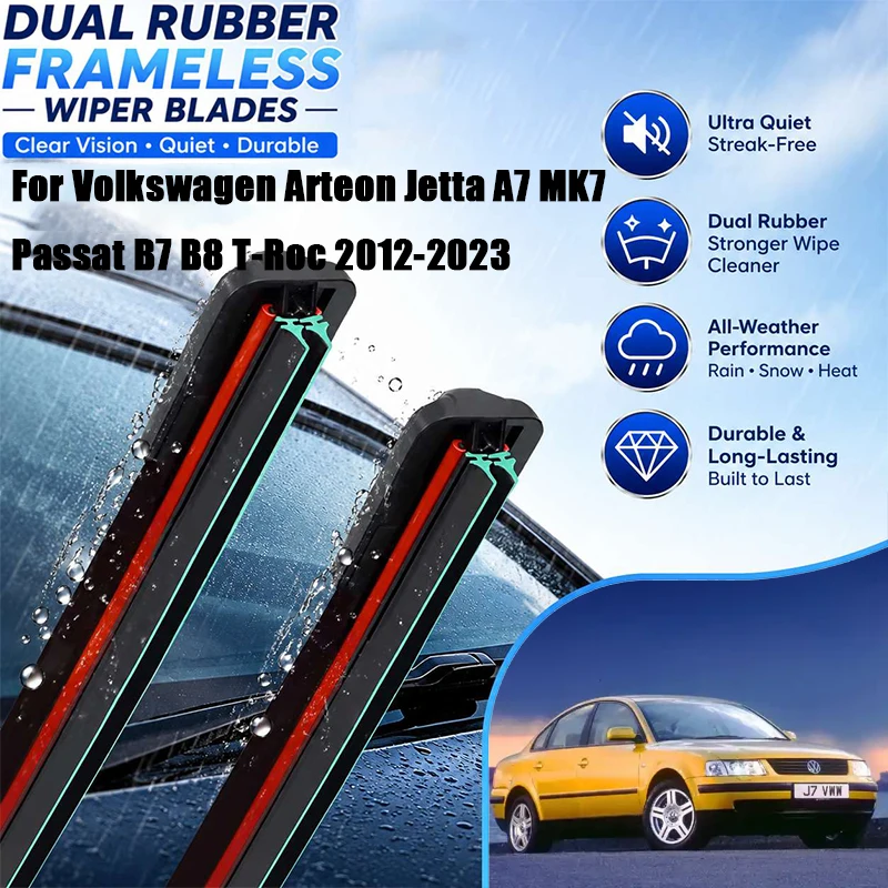 

For Volkswagen Arteon Jetta A7 MK7 Passat B7 B8 T-Roc 2012-2023 Front Wiper Accessorie Double Rubber Car Wipers Brushes Upgraded