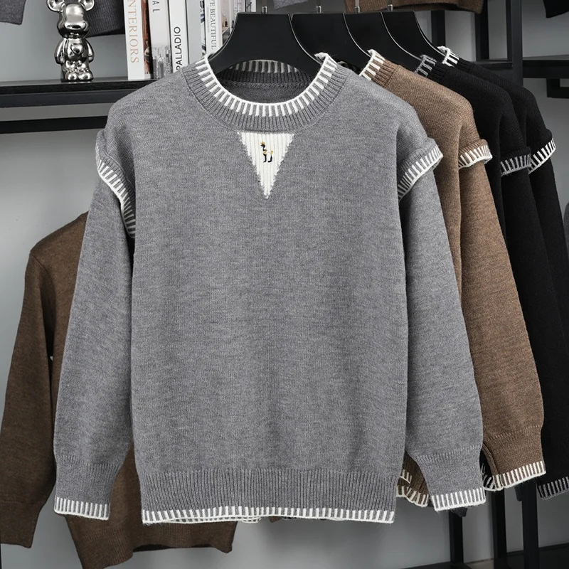 Herren Herbst-Trend Strickpullover, Rundhals, bestickter Marken-Warmpullover, trendiger, lässiger, neuer, hochwertiger Herrenbekleidungs-Oberteil – Detail 9
