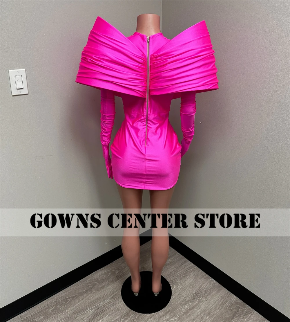 Hot Pink Off The Shoulder African Mini Prom Dress 2024 For Blackgirl With Gloves African Mini Cocktail Dress Birthday Party