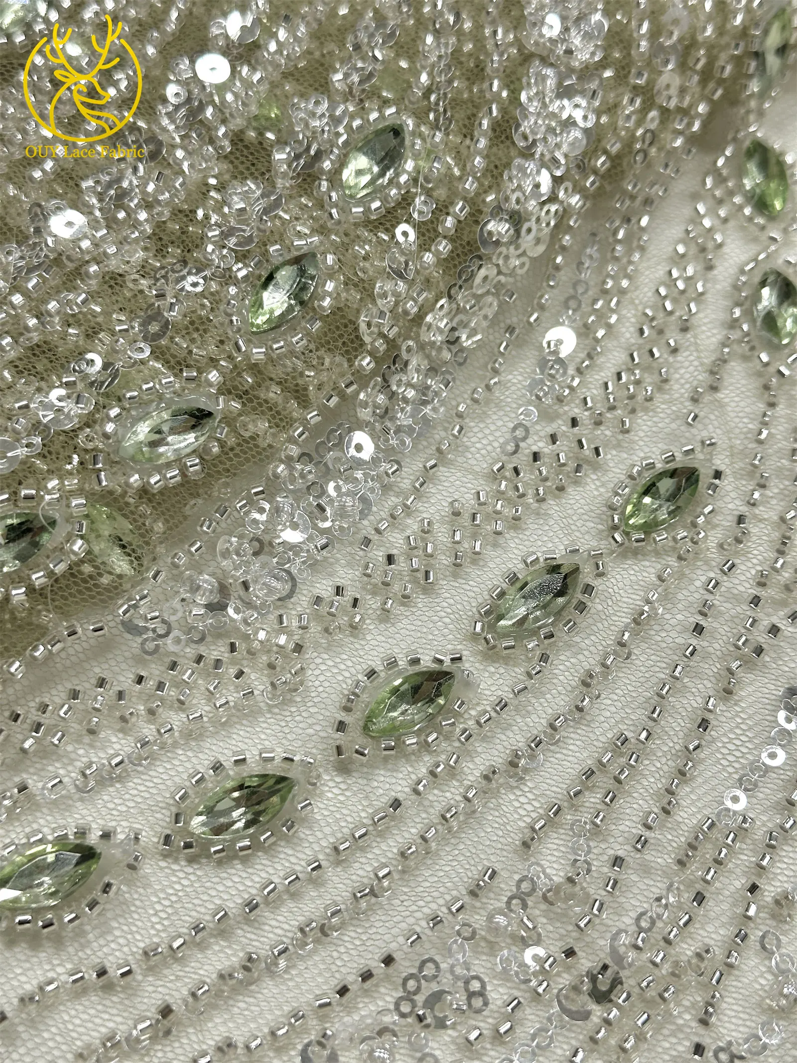 Marineblauer, hochwertiger, luxuriöser, österreichischer Diamant-Perlen-Spitzenstoff im neuen Stil 2026, afrikanischer Pailletten-Spitzenstoff für Brautkleider und Hochzeitsfeiern. – Detail 21
