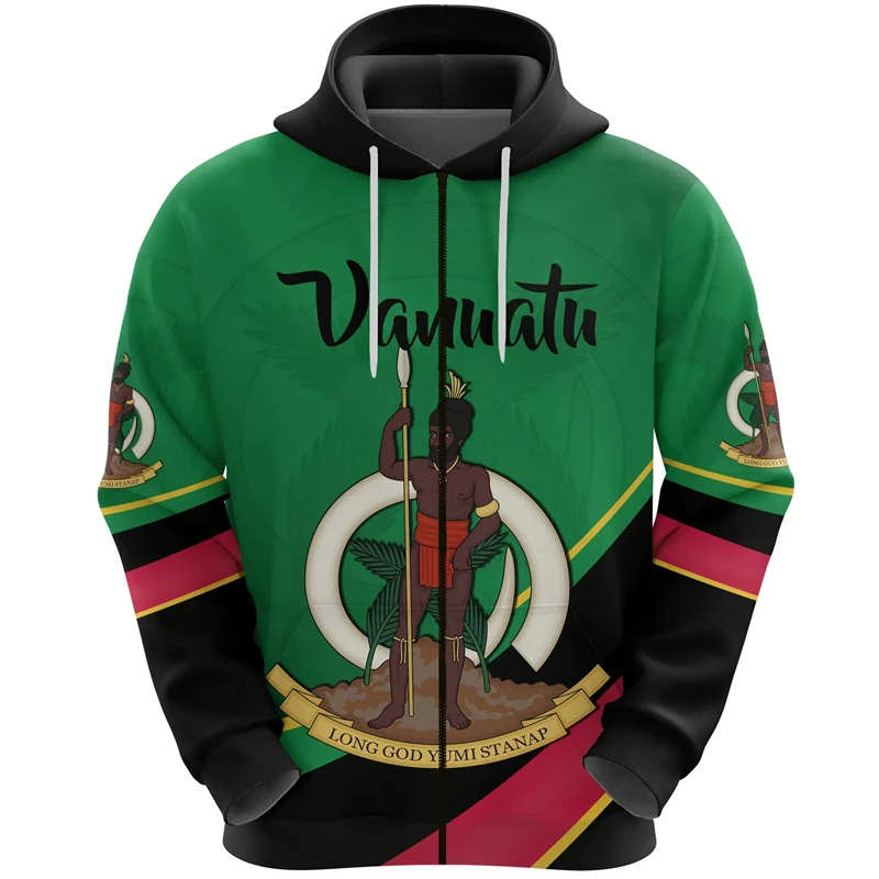 Vanuatu Flag Map 3D Printed Zip Up Hoodies For Men Clothes Fashion National Emblem Zipper Hoodie Casual Boy Tracksuit Sweatshirt