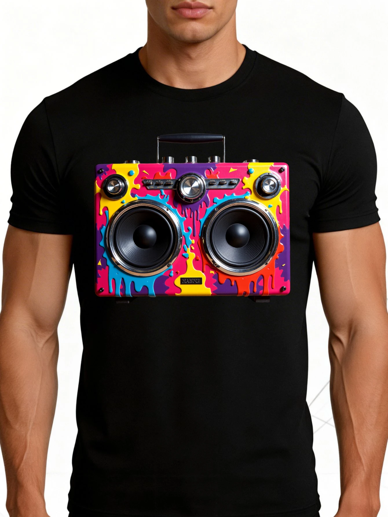 Men's Graphic T-Shirt - Breathable, Soft, Lightweight - Colorful Walkman with Paint Drip Effect - Retro Fun Pattern Casual Short Sleeve Summer Top, Great Gift for Him