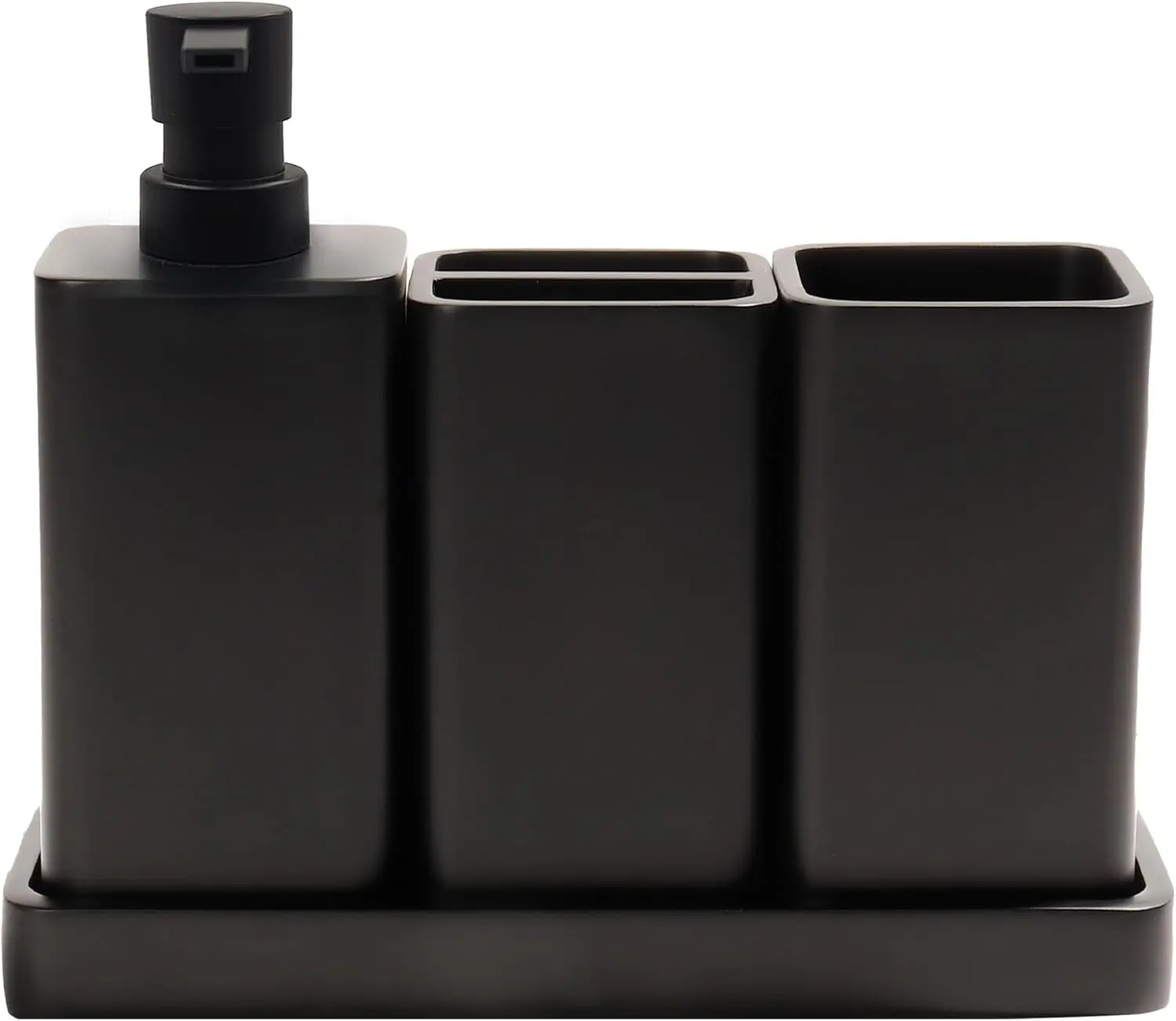 

Bathroom Accessories Set 4 Pcs Soap Dispenser Toothbrush Holder Qtip Tray Modern Matte Black
