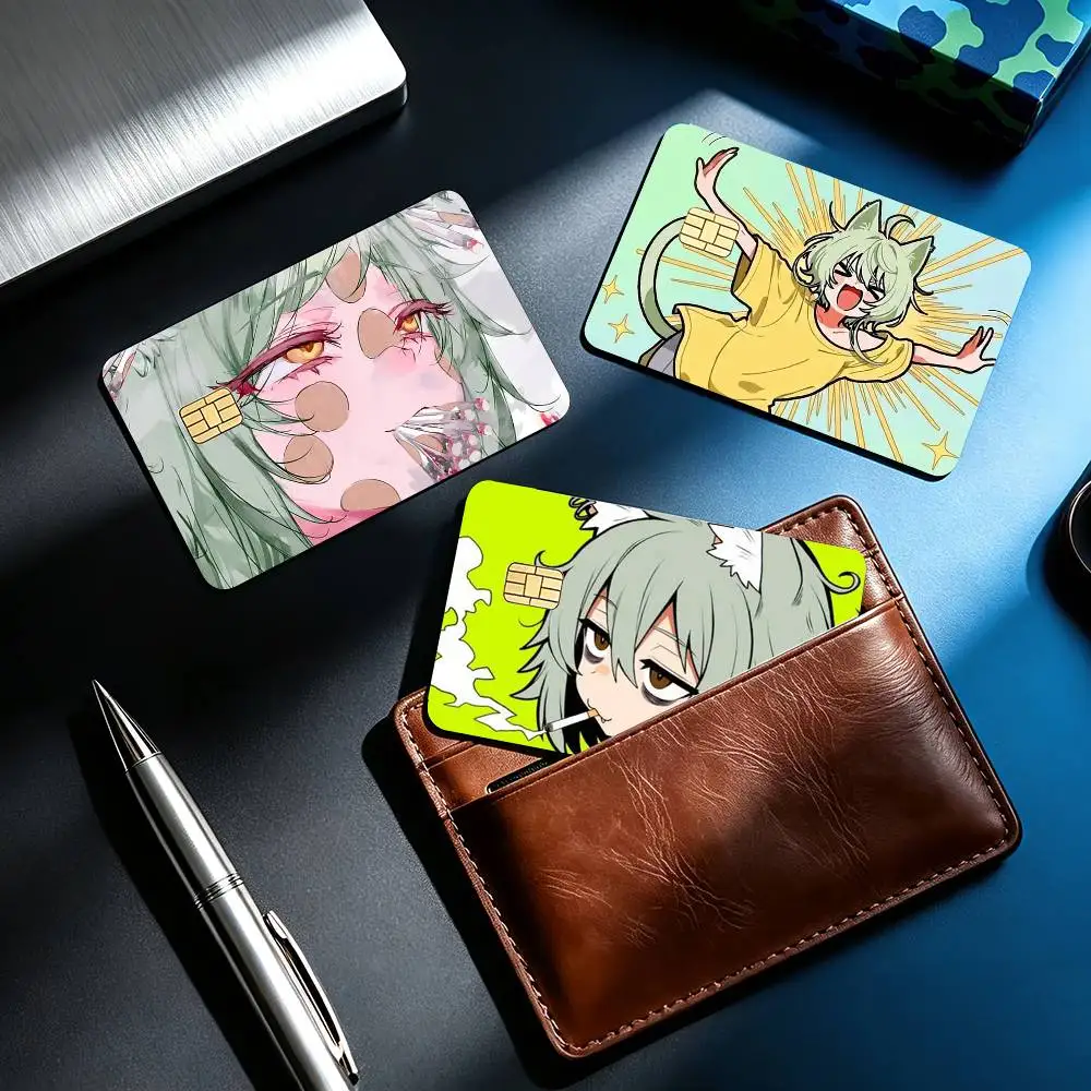 CUTE Yaku Neko Chainsmoker Cat 4pcs 1Set Card Stickers Small Waterproof Chip 4PCS Card Sticker Anti-Scratch