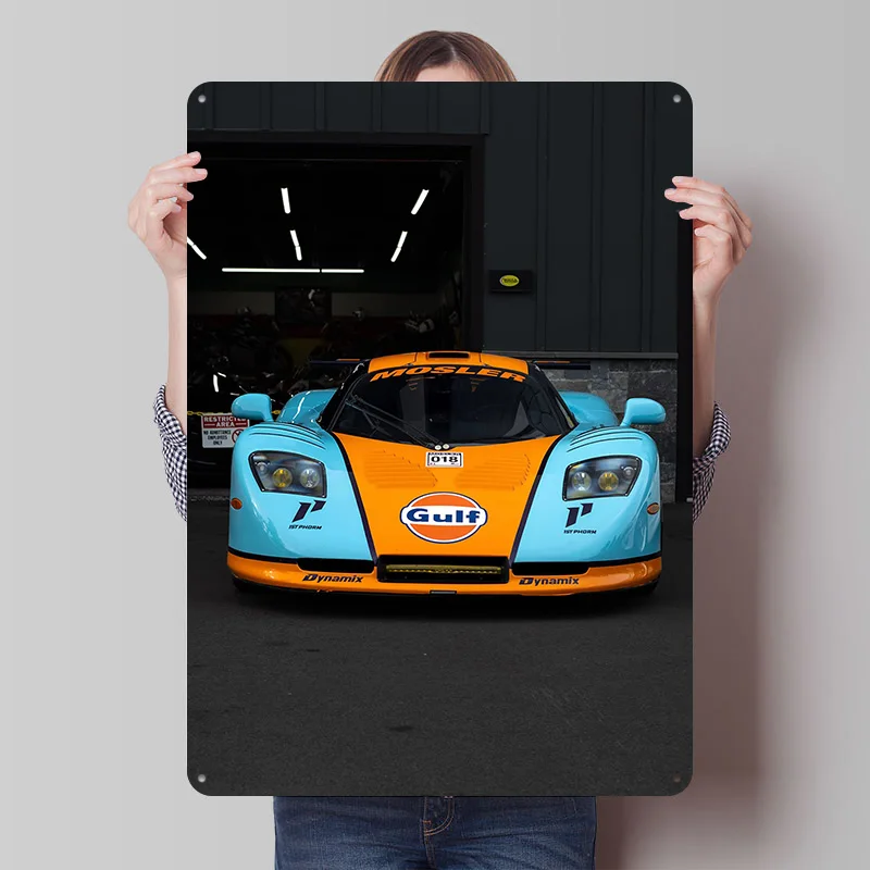 Mosler Automotive - Póster Metálico de Coche de Carreras Gulf, Arte Retro Personalizado para Pared, Letreros Metálicos Vintage para Decoración de Garaje y Hogar