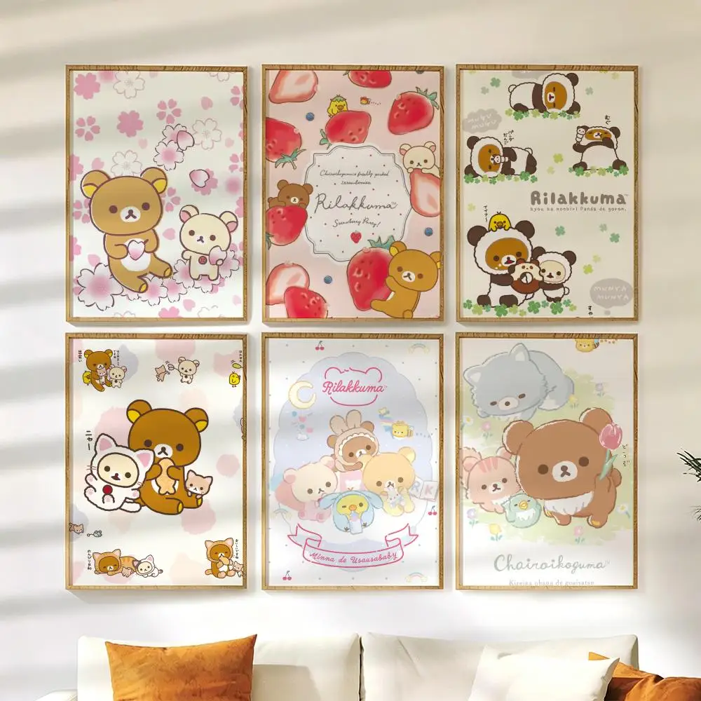 R-Rilakkuma Cartoon Poster Wall Stickers HD Painting Self Adhesive Art Decals for Bedroom Living Room Home Decor
