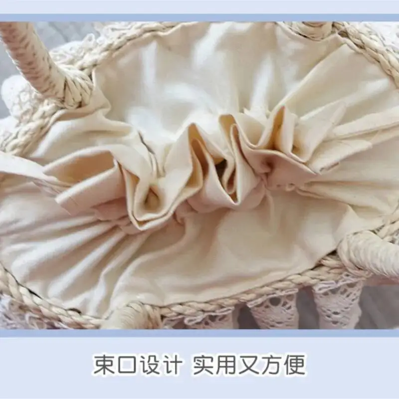 Lolita Strawberry Red Cute Woven Women 2025 Haruku Sweet Lace Chic Hand Female Vintage Straw Bag Handbag Сумка Женская