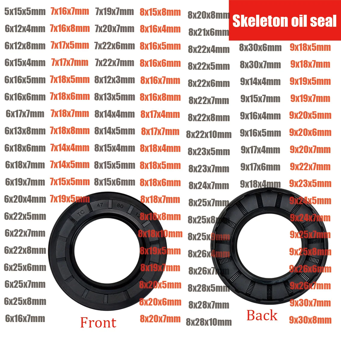 10Pcs Black Nitrile TC/FB/TG4 Skeleton Oil Seal Ring ID5/6/7/8/9/10mm OD12-30mm for Double Lip Sealing Gasket of Rotating Shaft