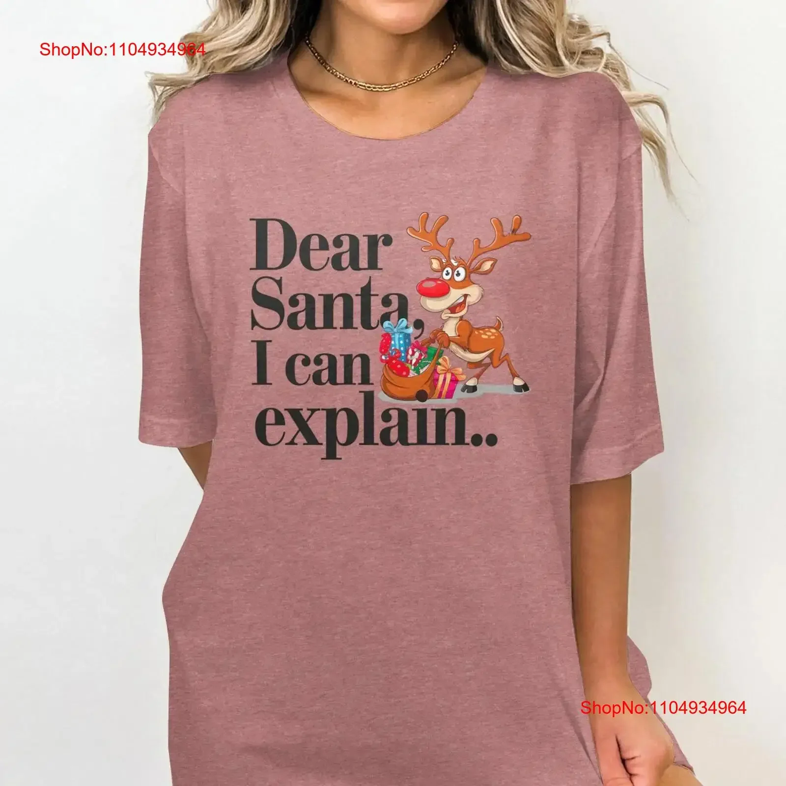 Estimado Papá Noel puedo explicar Reno divertida camiseta navideña Linda vacaciones para Navidad Idea humorística Festiva Casual vintage Lavado