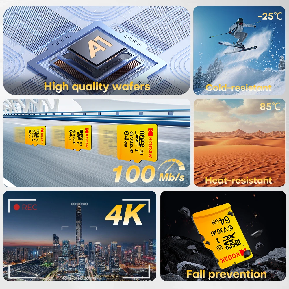 Kodak 100% Original Micro SD Card 128GB Class 10 Memory Card 64GB Flash Card 32GB V30 U3 Flash Memory Card for Driving Recorder