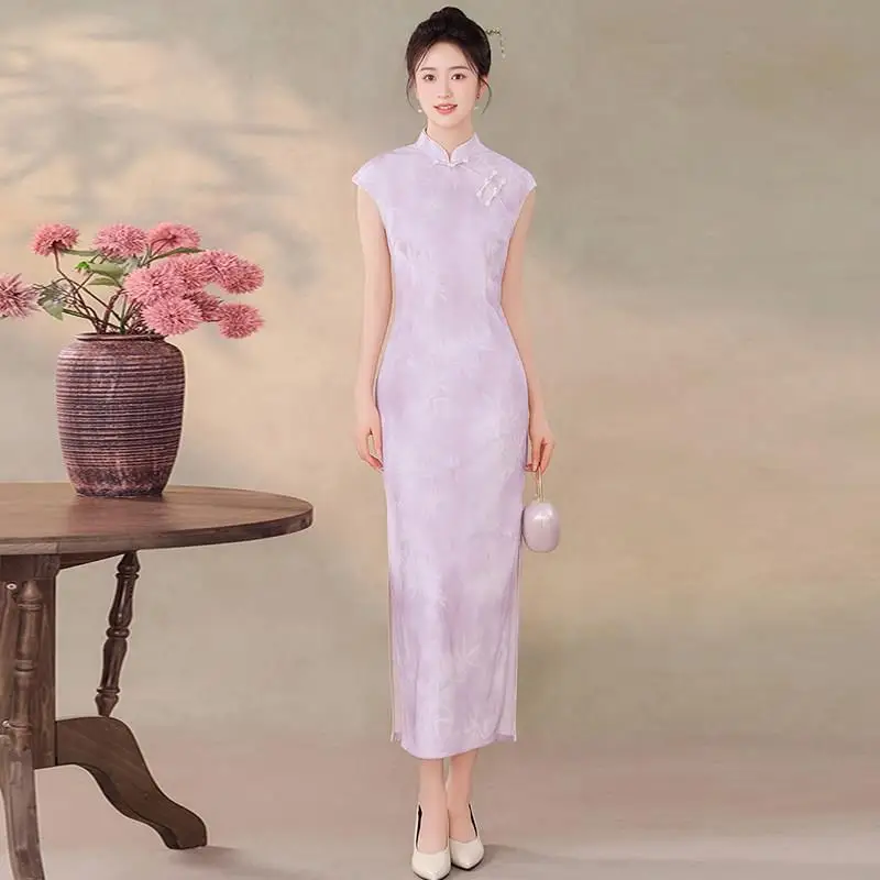 

New Chinese Style Slim Fit Vintage Elegance Daily Wear Summer Freshness Improved Design Midi Dress Breathable