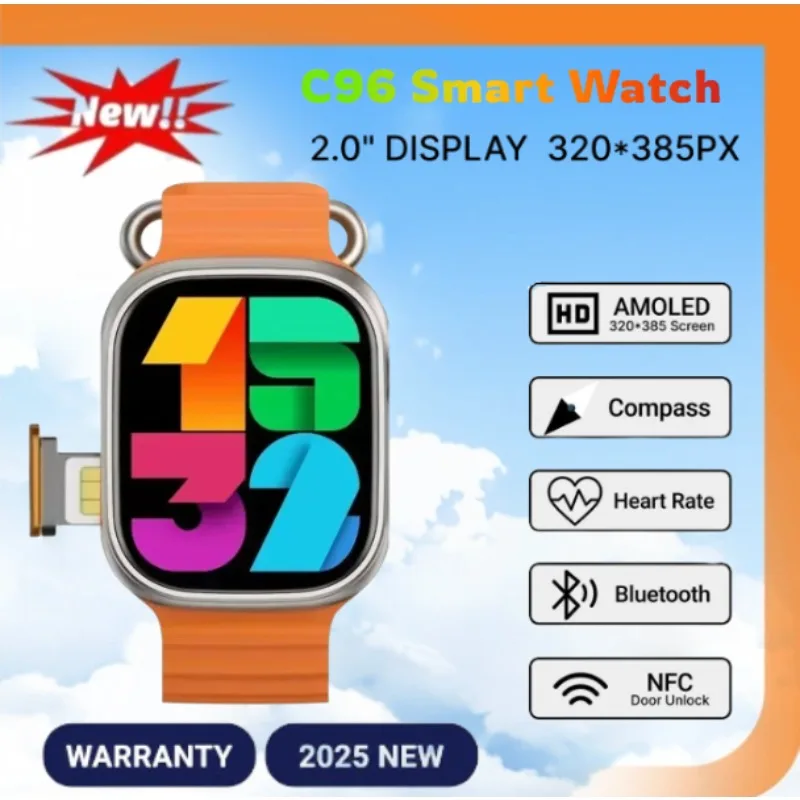 

C96 5G Сетевая SIM-карта 2,1 дюйма Amoled GPS WIFI Смарт-часы с глобальным вызовом Мужские умные часы Ultra S10 Android 9.0