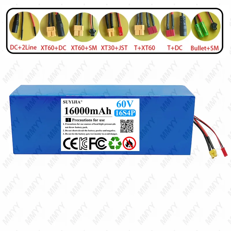 60V 20Ah lithium battery pack 18650 16S4P 1800W for High-Power 67.2V Motorcycle Tricycle Backup Solar Power Storage with BMS 20A