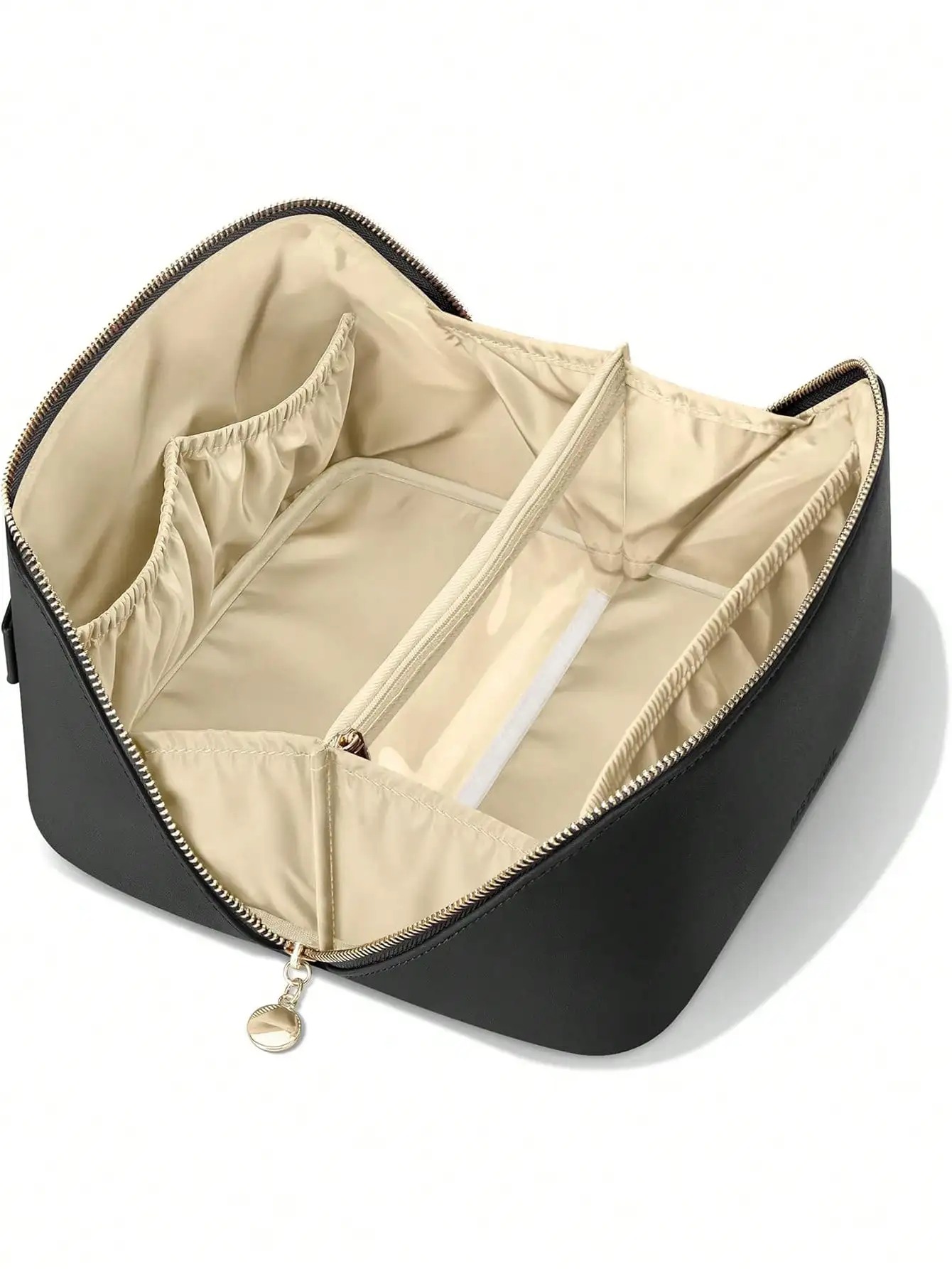 Trousse de maquillage portable en PU pour femme de 25 L Noir, trousse de toilette de voyage de grande capacité – Organisateur de rangement de cosmétiques et étui à cosmétiques