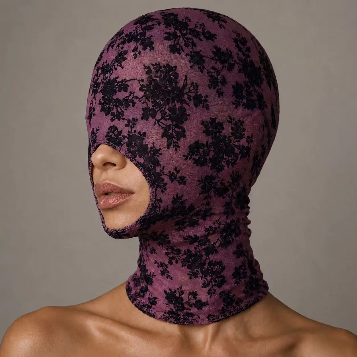 Sexy Lace Mask for Women Purple Full Face Masquerade Mask Ball Party Hollow Out See Through Lace Hood Mask