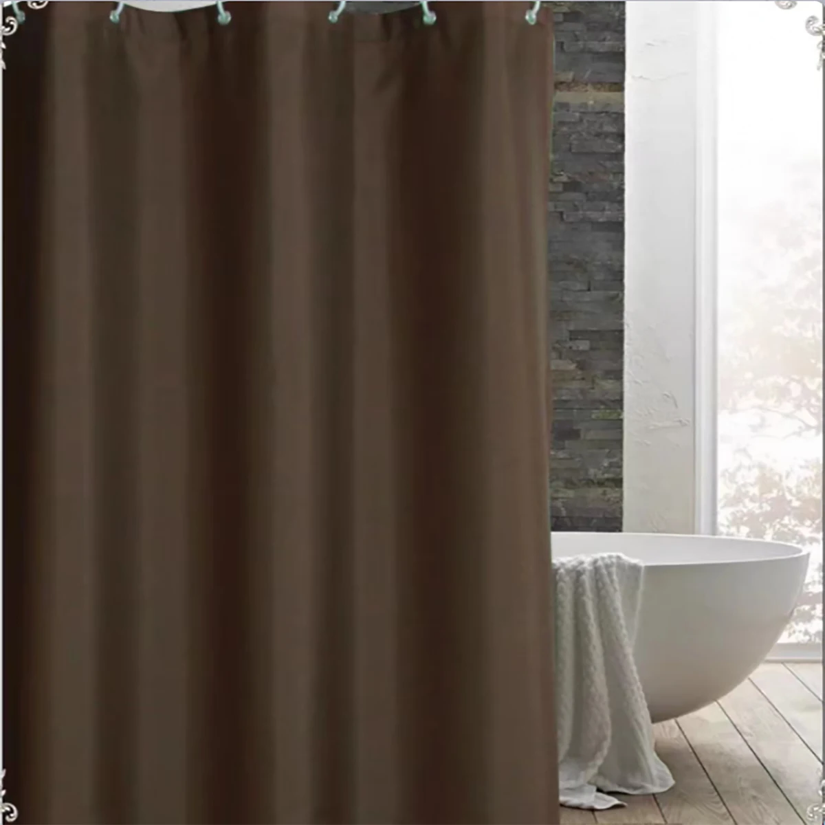 1 pack coffee pattern polyester material shower curtain waterproof cloth bathroom thickeneded mildew-proof partition curtain bathroom water-blocking partition decorative curtain