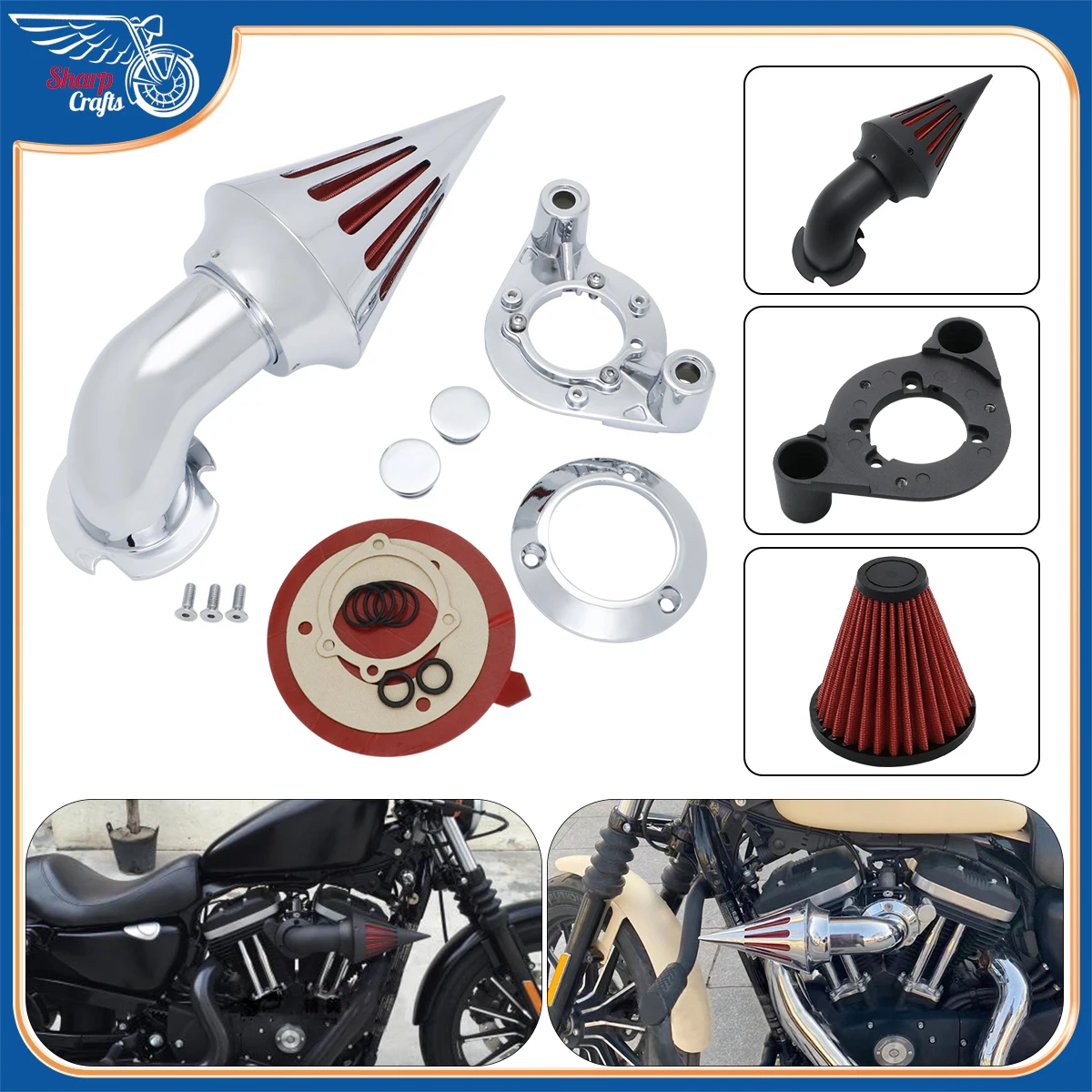 Motorbike Accessories Spike Air Cleaner Intake Filter System Kits For Harley Davison Sportster XL 883 1200 Forty-Eight 1991-2022