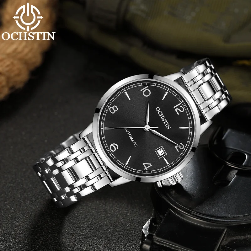 OCHSTIN Male Premium Master‑Series Self‑wind Mechanical Watch Man Stainless‑Steel Strap Waterproof Men's Daily Commute Clock