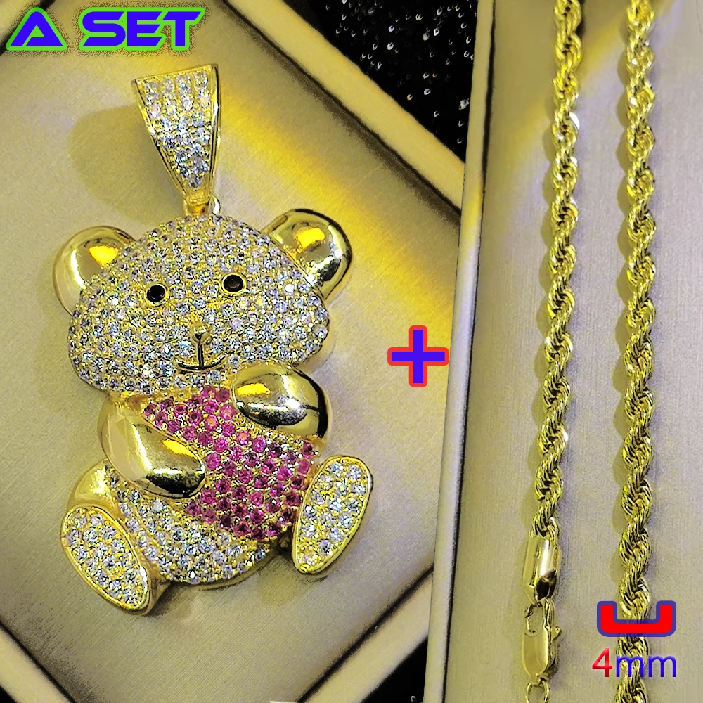 Fashion Design New Hip Hop Decorative Necklace, Ruby Inlaid Bear Pendant, High end 18K Gold Plated Popular Craft, Exquisite Gift