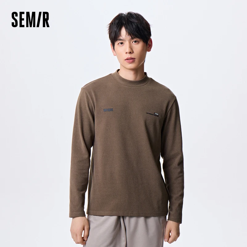 Semir Underwear Men Semi-High Neck Comfortable Top Fashion Slightly Abrasive Warm Simple Fitted Bottoming Shirt