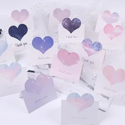 Heart Shape Blank Invitation Cards, Folding Type, Starry Sky, Clouds Pattern, Message Thank You Card for Small Business, 10Pcs
