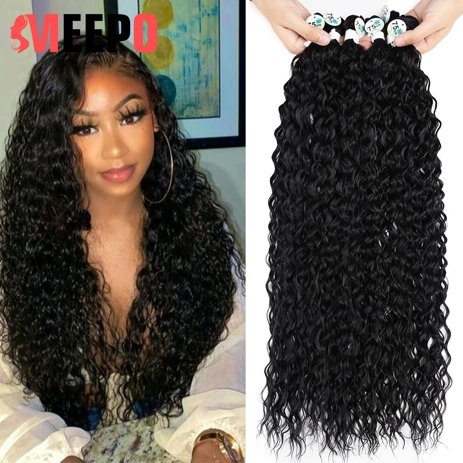 Meepo Curly Hair Extensions in Packs Synthetic Bundles Brown Natural Curls 28-32Inch Super Long Weaving HairTress 9Pcs Full Head