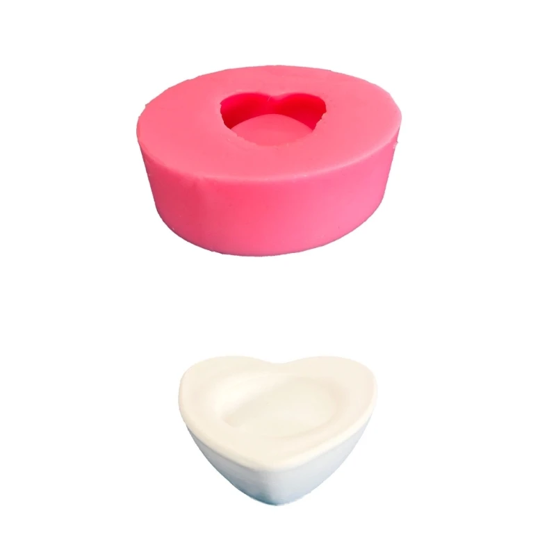 DIY Love Heart Shape Candlestick Silicone Mold Desktop Ornament Geometric Candle Holder Tray Dish Plaster Resin Casting Mould