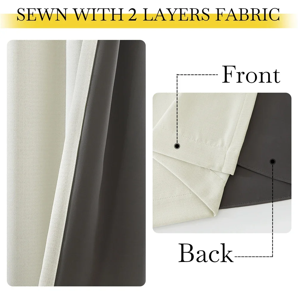 Thick Faux Linen 100% Blackout Curtains Pinch Pleated Room Darkening Sound Reducing Window Treatments for Bedroom/Living Room