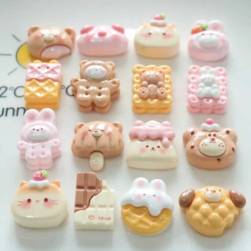 10pcs Cute Glossy Biscuit Animal Resin Cabochon Cup Scrapbooking Accessories Children Hairpin Headwear Jewelry Planar Applique