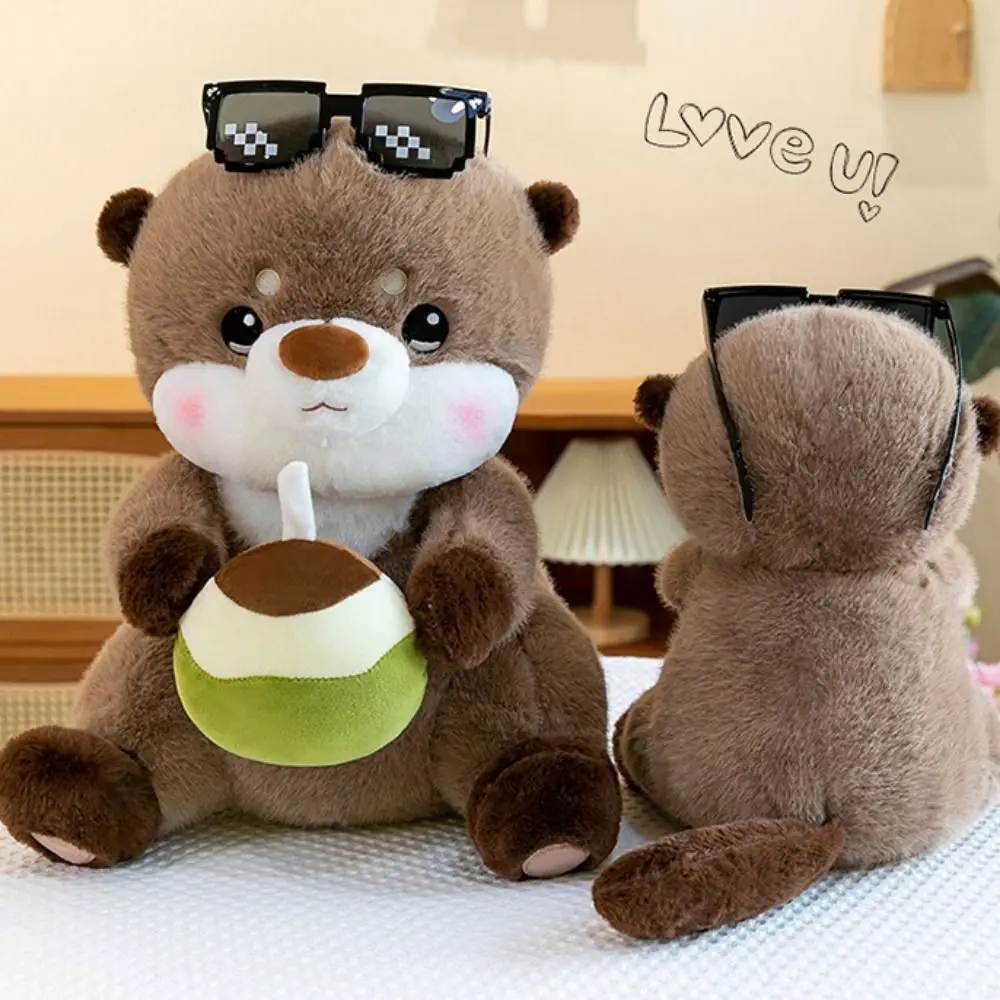 

Drink Coconut Juice Otter Plush Toys Wild Animal Room Decor Sea Otter Plush Soft Pillow Cartoon Stuffed Otter Doll