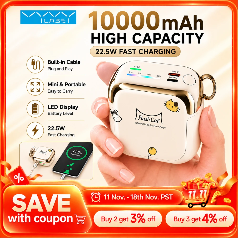 Vyvylabs מטען נייד 10,000mAh 22.5W עם כבלים