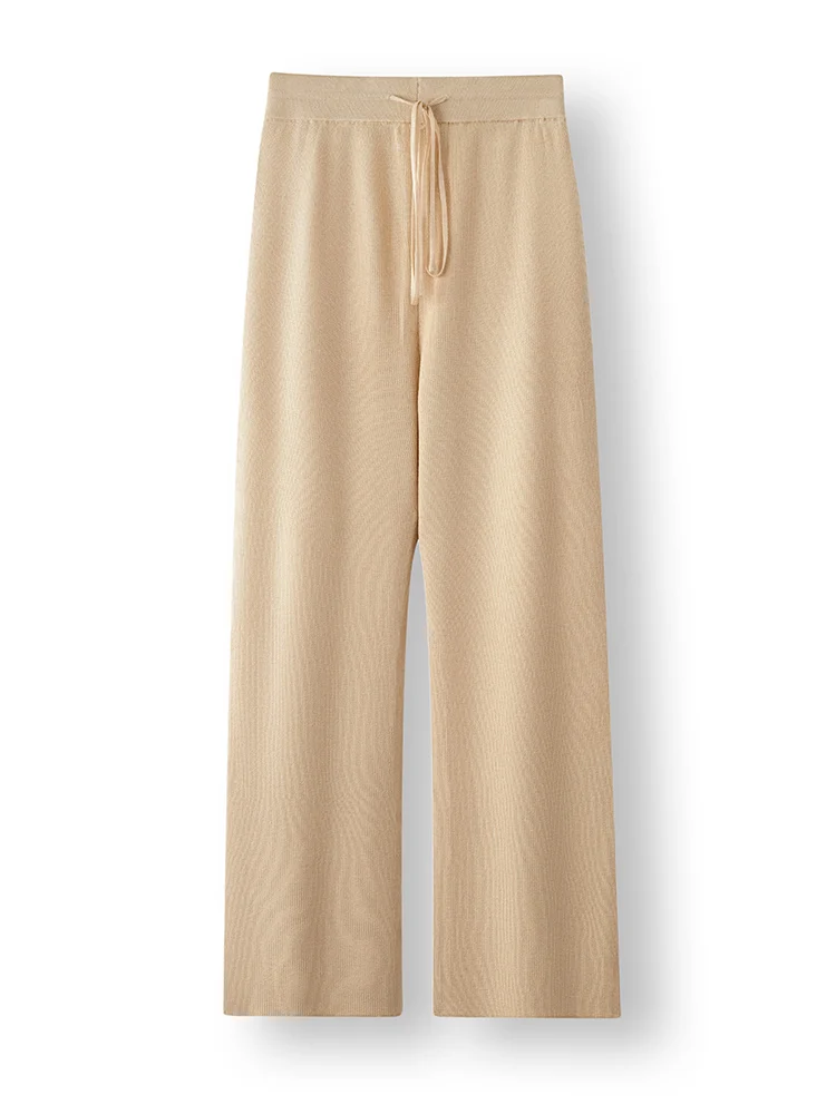 

Light Luxury Spring Autumn Women Trousers Worsted Merino Wool Female Knitwear Solid Thin Office Lady Clothing Bottom Basic Pants