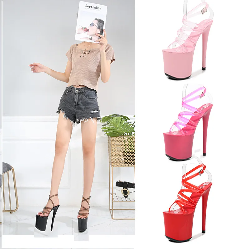 New Fashion Elegant and Beautiful 20CM Transparent Buckle Strap Waterproof Platform Women High Heels Party Banquet Prom Shoes