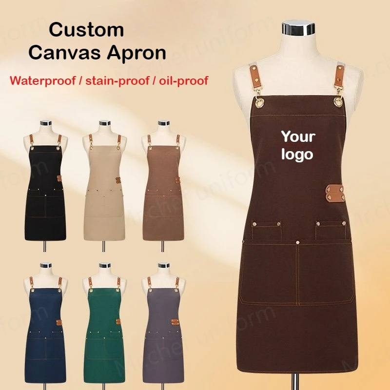 

Custom Apron Logo Design Work Waiter Apron Waterproof Bubble Cafe BBQ Shop Nail Salon Man Women`s Kitchen Apron Personalized