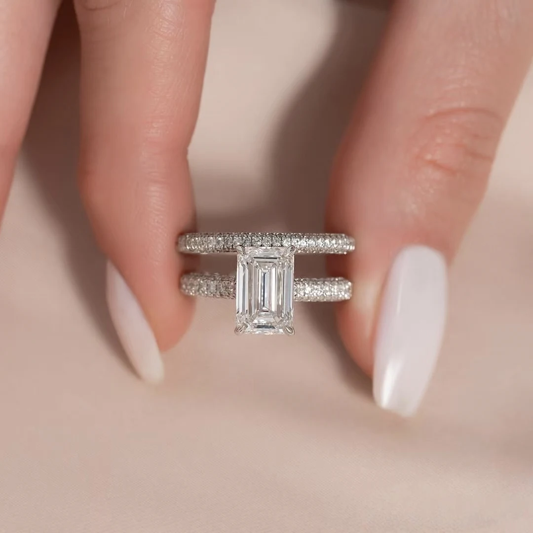 

Дизайнерский комплект обручальных колец с муассанитом и бриллиантами с сертификатом, обручальные кольца 18K 14K PT950 на заказ для нее, ювелирные изделия